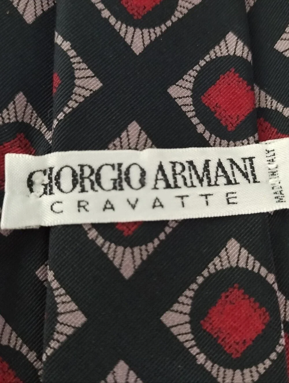 Vintage Giorgio Armani Cravatte Silk Tie Italy Black Red Beige Geometric Luxury